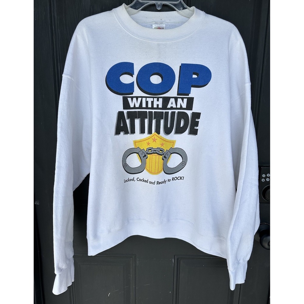 Vintage‎ 90s Cop With An Attitude Crewneck Size XL Locked Cocked Ready To Rock